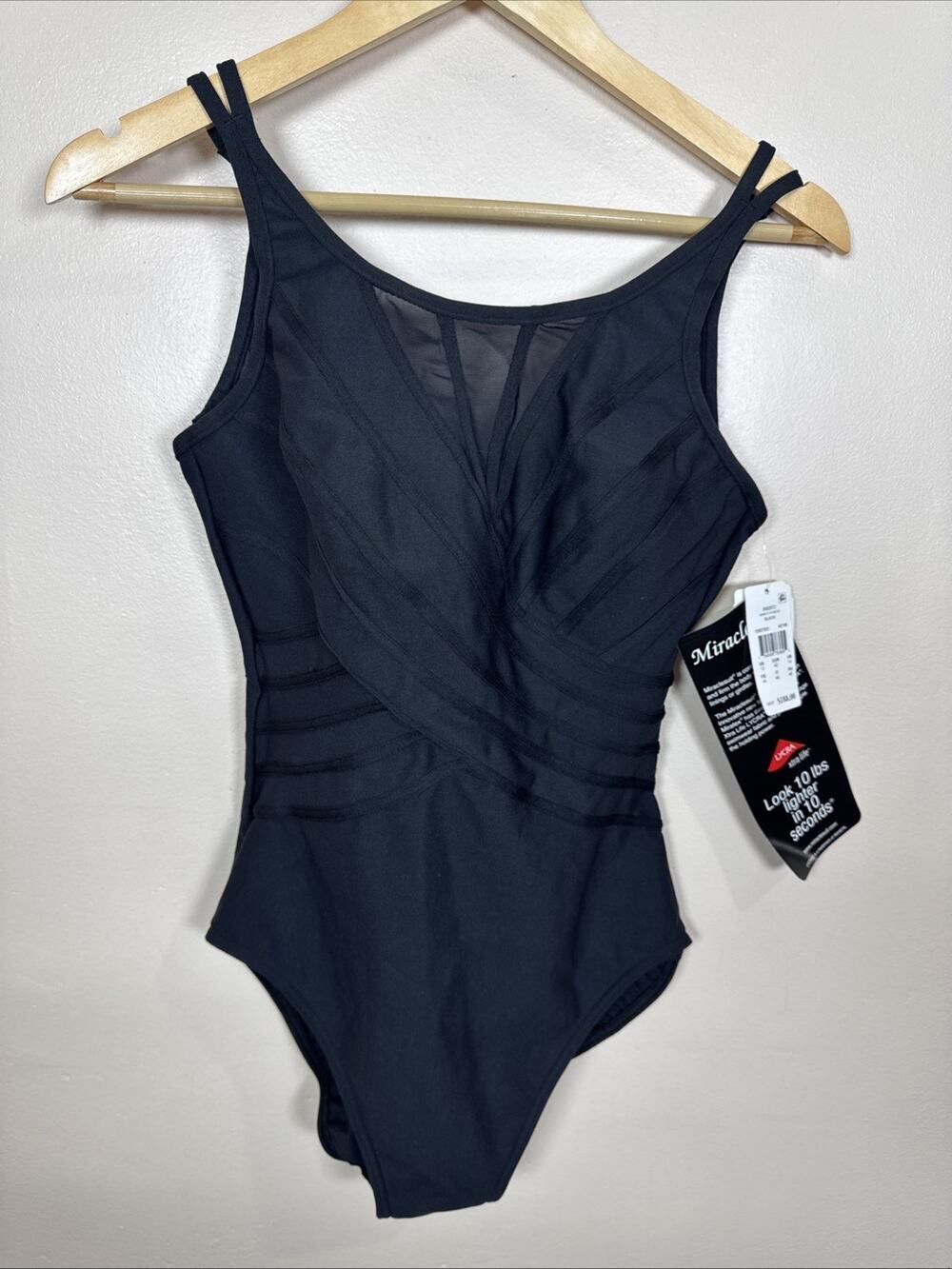 NWT MIRACLESUIT One Piece Swimsuit Band-It Hi Neck Mesh Slimming 12 Black $188